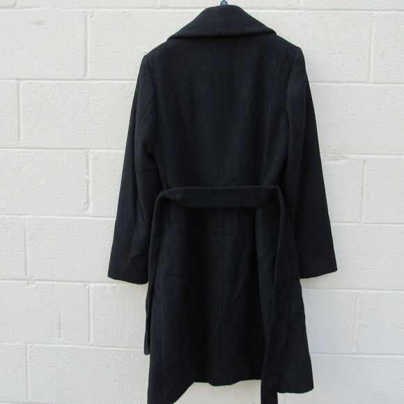 Cole Haan Wool Blend Wrap Coat Black SZ 10 - Picture 8 of 8